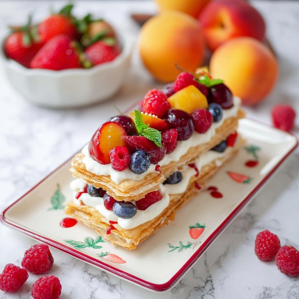 Fruit Mille Feuille with Mascarpone Cream and Raspberry Sauce Recipe